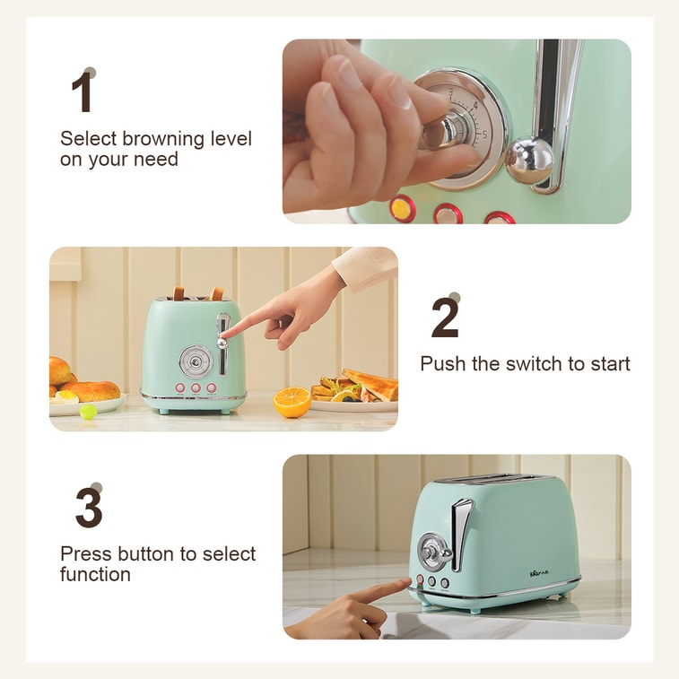 Bear 2-Slice Electric Toaster DSL-P02D5 - Retro Style