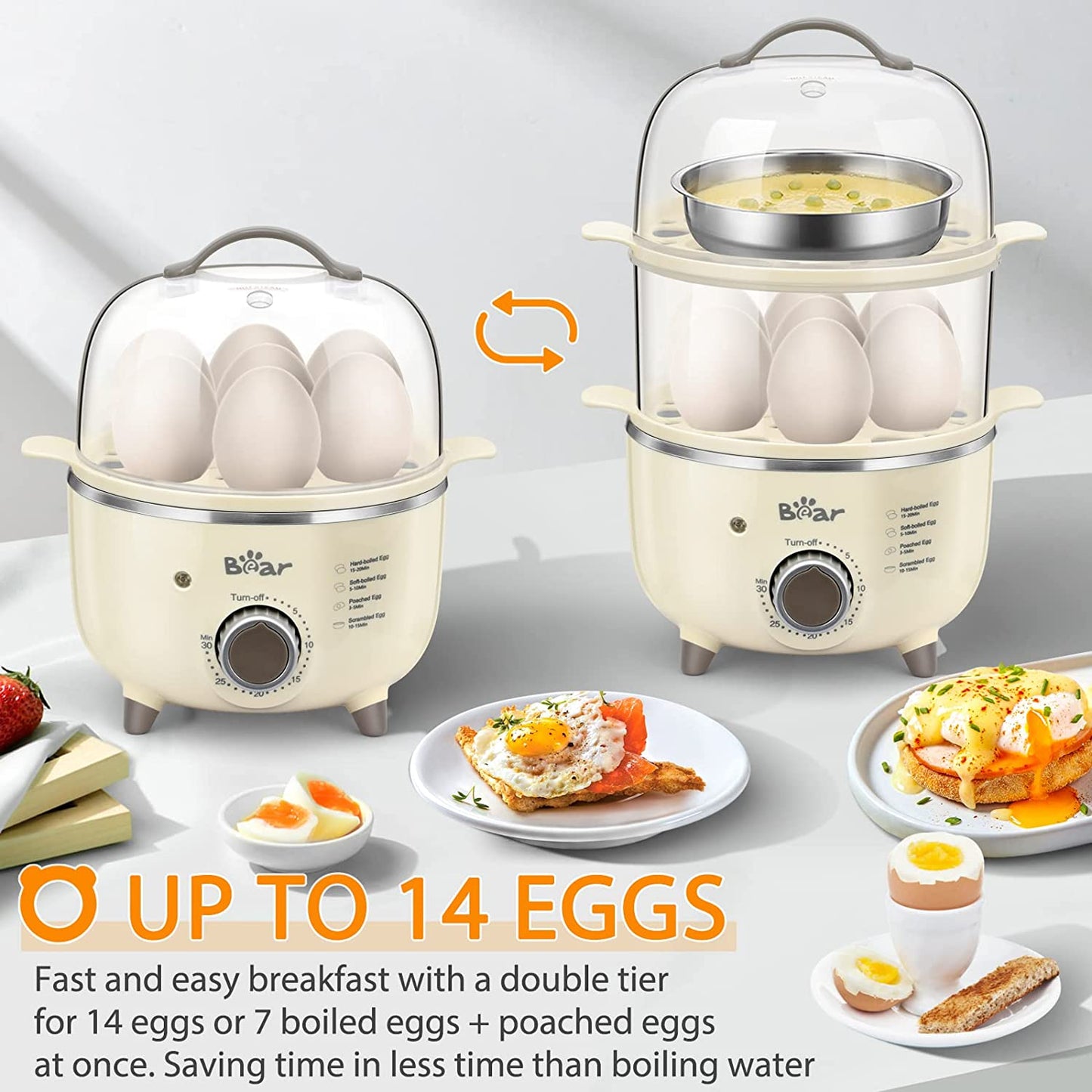 Bear 2022 Rapid Egg Cooker ZDQ-B14R1 with Timer 14 Eggs Capacity Auto Shut Off